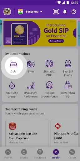 Tap Gold under the Investment Ideas section.