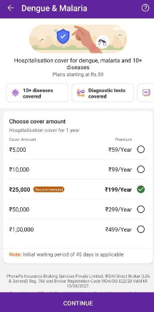 Review plan details, including sum insured and premium options.