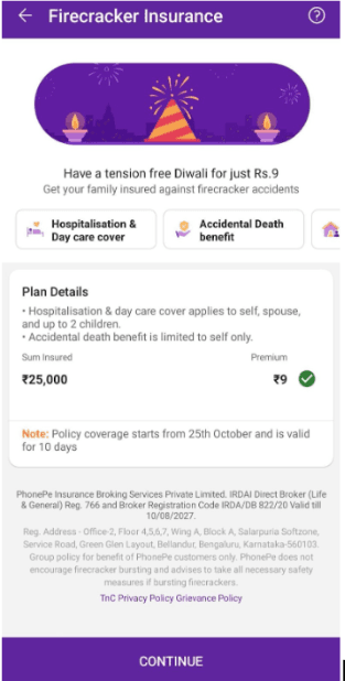 You’ll now be able to view your plan details, which include a sum insured of ₹25,000 and a fixed premium of ₹9 along with your plan benefits.