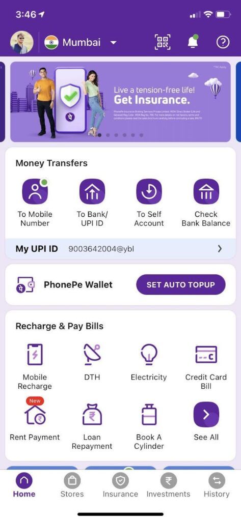 Login to the PhonePe app and choose the Insurance tab