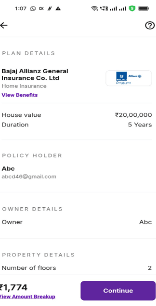 Tap on Continue and Proceed to payment → Get instant policy without any documents
