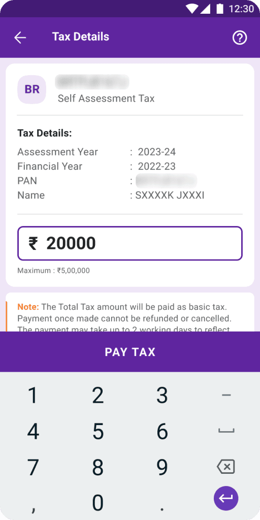 Enter the total tax amount and pay using the preferred mode of payment