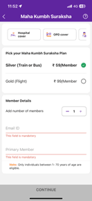 Select a plan based on your mode of travel and add member details.