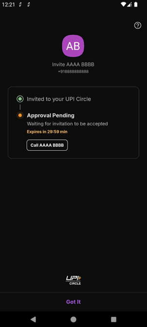 Secondary users must join the UPI Circle by accepting the invite received on their PhonePe app