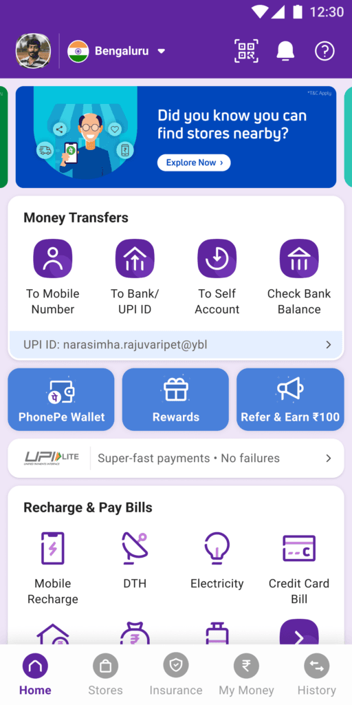 Open the PhonePe app