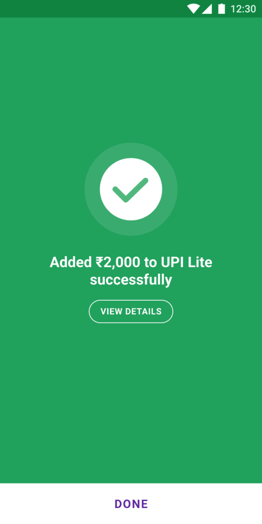 User enters UPI Pin and the UPI Lite account is enabled successfully