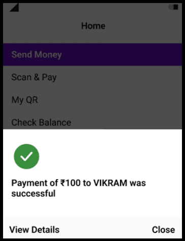 Users can check the next screen confirming successful payment